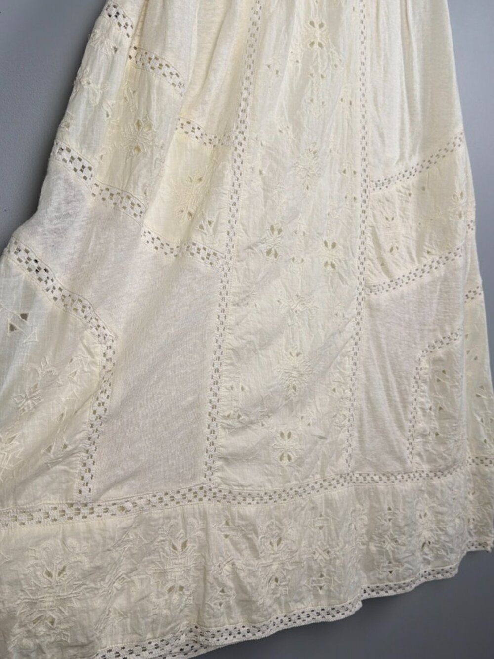 Lucky Brand Dress Women 1X Ivory Eyelet Linen Blend Beach Lined Boho Country - Picture 3 of 10